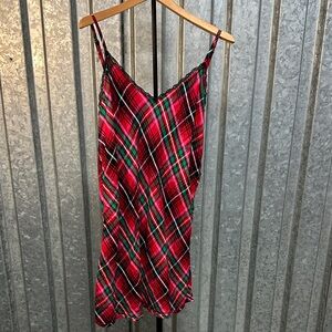 Victoria's Secret Red Plaid Slip Dress with Green & Black Stripes (PJS )